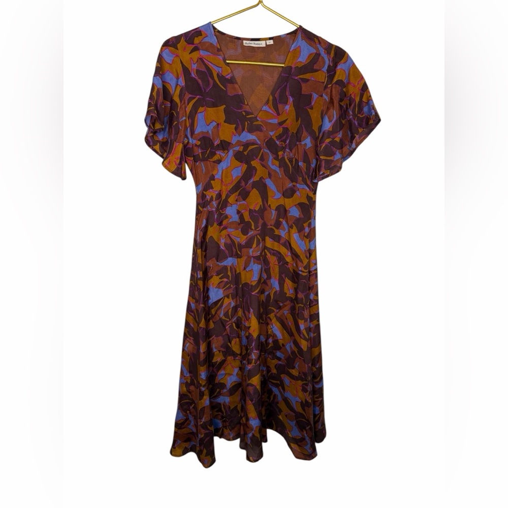 🌸 Roller Rabbit Abstract Floral Midi Dress 💜 Boho Print XS 🌺